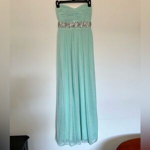 Aqua Shimmery Strapless Long Dress